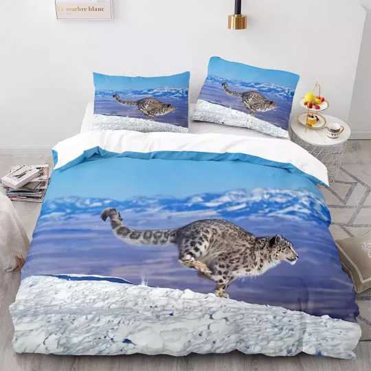 Fierce Snow Leopard Duvet Cover Quilt Cover King Pillowcase Bedding Set