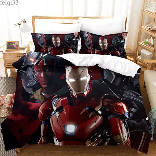 Iron Man Quilt Cover Bedding Set 3PCS Duvet Cover Two Pillowcase Comforter Cover