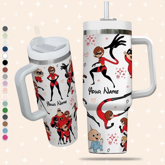 Custom Disney Mother Day Elastigirl The Incredibles Colorful Tumbler, Custom Birthday Tumbler Gift, Disneyland Holiday Gift