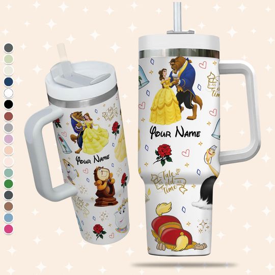 Custom Disney Beauty and the Beast Colorful Tumbler, Disney Tumbler, Disney Birthday Gift