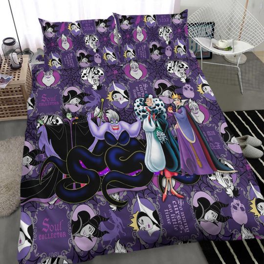 Halloween Disney Villains Bedding Set, Ursula Maleficent Cruella de Vil