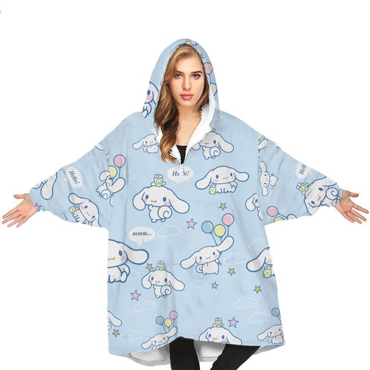 Cinnamoroll Oversized Blanket Hoodie, Blanket with Sleeves Winter Pullover Fleece, Wearable Blanket Hoodie for adults kids babys