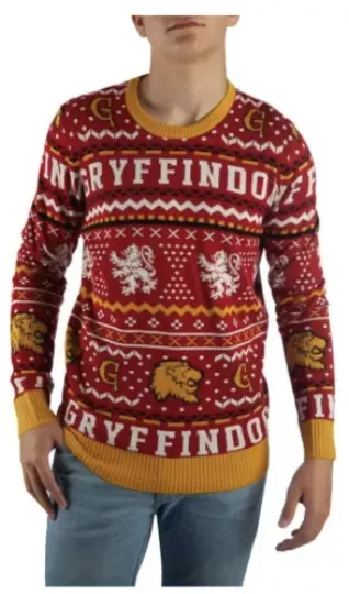Harry Potter Gryffindor UGLY SWEATER Lion Holiday Ron Weasley Adult Sz S Small