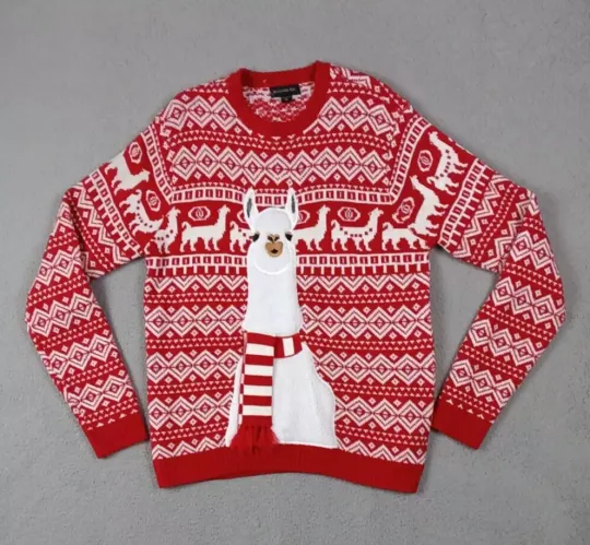 Blizzard Bay Lama Novelty Holiday Ugly Christmas Long Sleeve Pullover Sweater XL