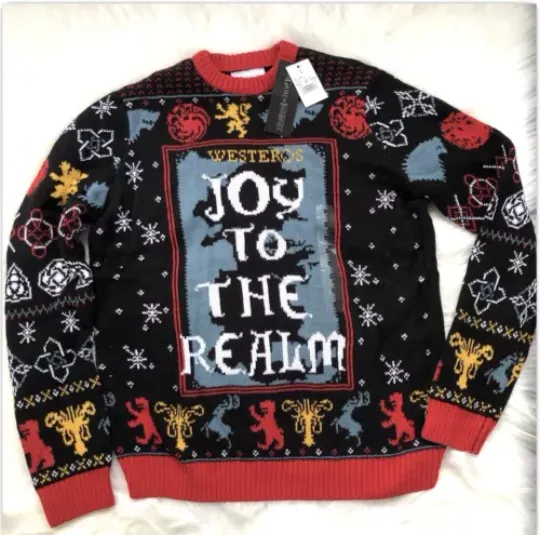 NEW Game Of Thrones Small Ugly Christmas Sweater Tacky Black Joy Realm HBO GOT