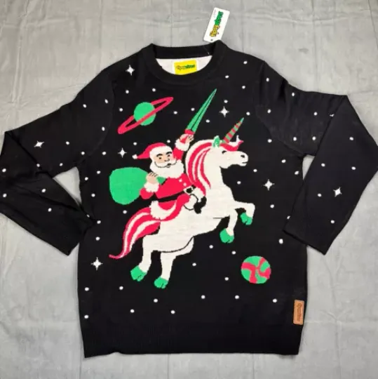 Tipsy Elves Sweater Santa Riding Unicorn Christmas Holidays Ugly Mens Large New