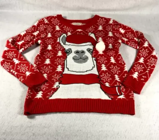 Merry Christmas Poof Ny Womens Sweater Sz S Llama Ugly Christmas Long Sleeve NWT