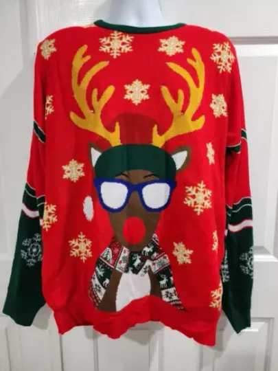 Reindeer Deer Light Up Ugly Christmas Sweater Party XL Unisex Rudolph Snow Flake