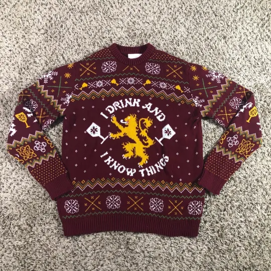 NEW Game of Thrones Men Sz L Ugly Christmas Sweater Tyrion Lannister Red Humor