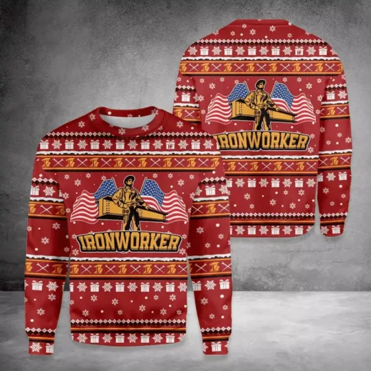 Ironworker American Flag Ugly Christmas Sweater Lightweight Christmas Gift Dad