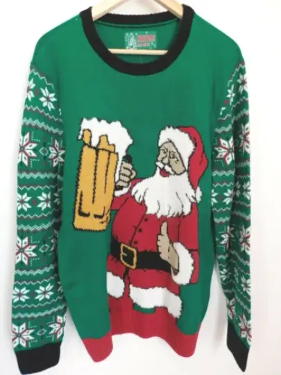 UGLY CHRISTMAS SWEATER--Santa Drinking A Beer--Men's--SIZE Small--NEW WITH TAGS