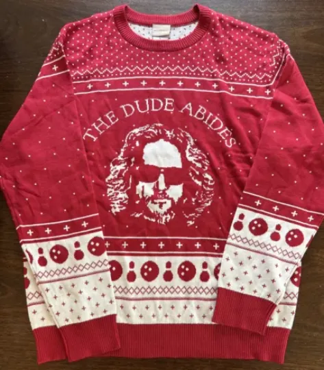 The Big Lebowski The Dude Abides Ugly Christmas Sweater Unisex size Large