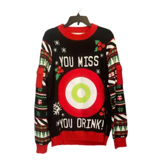 Tipsy Elves Mens Drinking Game Christmas Sweaters Size Large Black Ugly Holiday