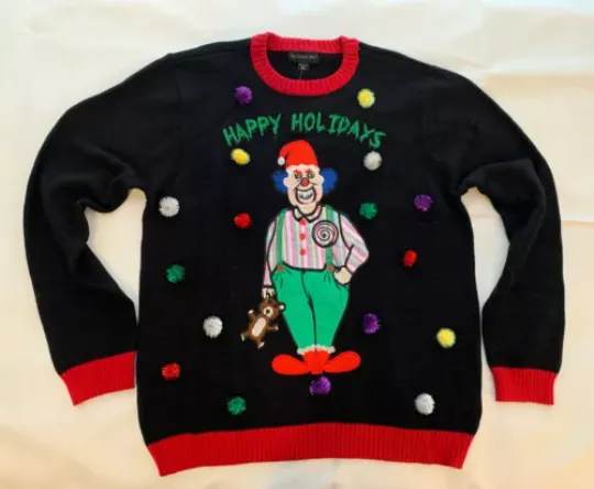 Blizzard Bay Ugly Christmas Sweater Happy Holidays Creepy Clown Men’s XL New