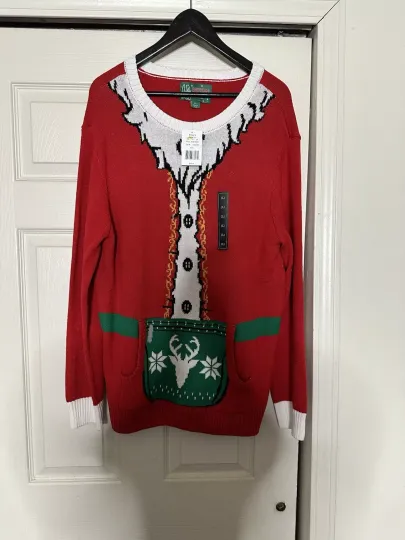 Ugly Christmas Sweater Cotton Acrylic Blend Adults With Drink Pocket Size L