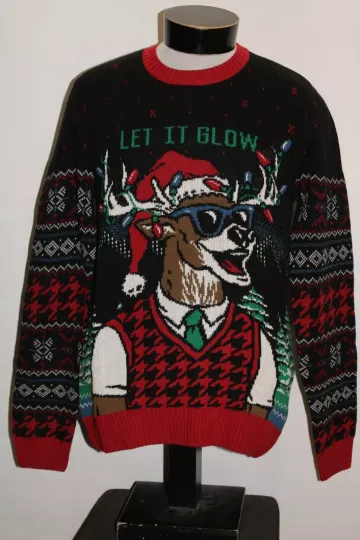 NEW NWT UGLY CHRISTMAS SWEATER MENS medium M Reindeer Light-up Sweater