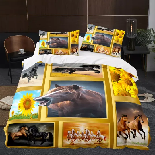 Equestrian Album Duvet Quilt Cover Twin Queen Cartoon Comfortable Bedding Set