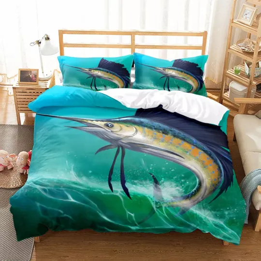 Ocean Swordfish Fish Animal Print Doona Duvet Quilt Cover Pillowcase Bedding Set