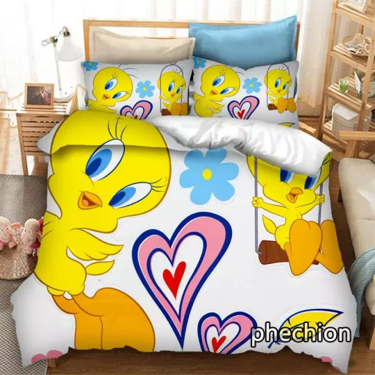 3D Anime TweetyBird Bedding Set Quilt Cover and Pillowcase Single Double Queen