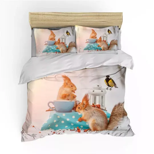 Cute Animal Squirrel 8 Quilt Duvet Cover Set Bedclothes Comforter Cover