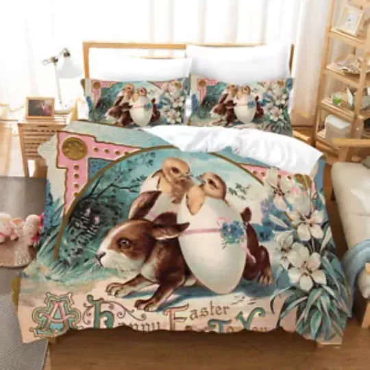 Rural Easter Bunny Duvet Quilt Cover Single Double King Pillowcase Bedding Set