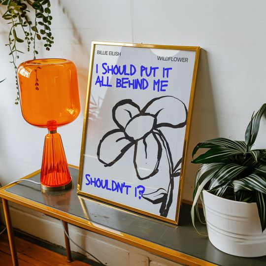 Wildflower Billie Eilish Lyrics  Blue Modern Art Poster, Music Inspired Wall Decor, Hit me hard and soft album fan art