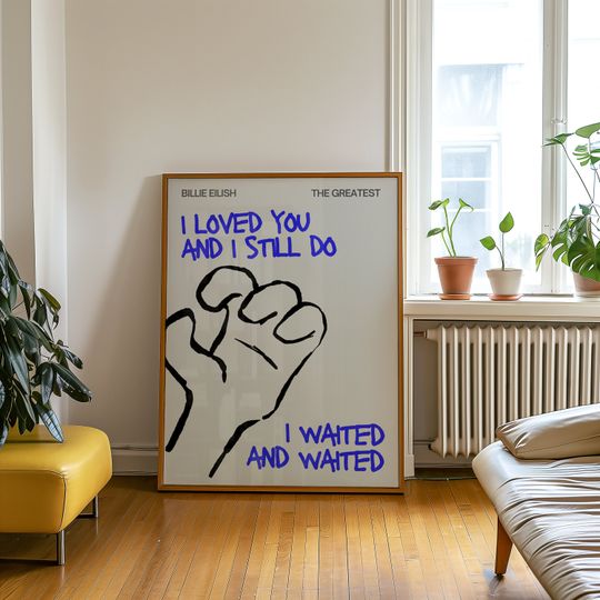 The Greatest Billie Eilish Lyrics  Blue Modern Art Poster, Indie Music Inspired Wall Decor,Hit me hard and soft album fan art