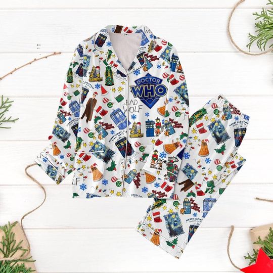 Doctor Who Pajamas Set, Dr Who Tardis Pajamas Family, Dr Who Movie Pajamas, Tardis Police Box Holiday Pajamas, Dr Who Tv Series Pajamas