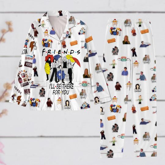 Friends Tv Sitcom Pajamas Set, Friends Movie Holiday Pajamas, Tv Show Gift, Chandler Bing Pajamas, Central Perk Christmas Pajamas