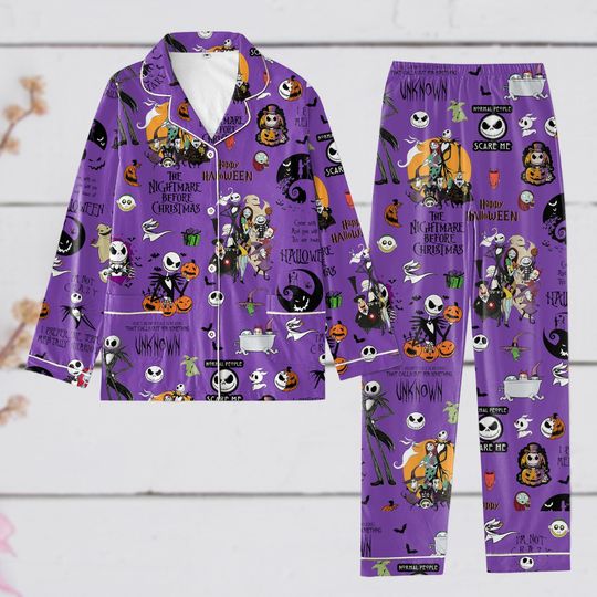 Jack Skellington Pajamas Set, Nightmare Before Christmas Pajamas, Jack And Sally Halloween Pjs, Lock Shock Barrel, Pajamas For Party