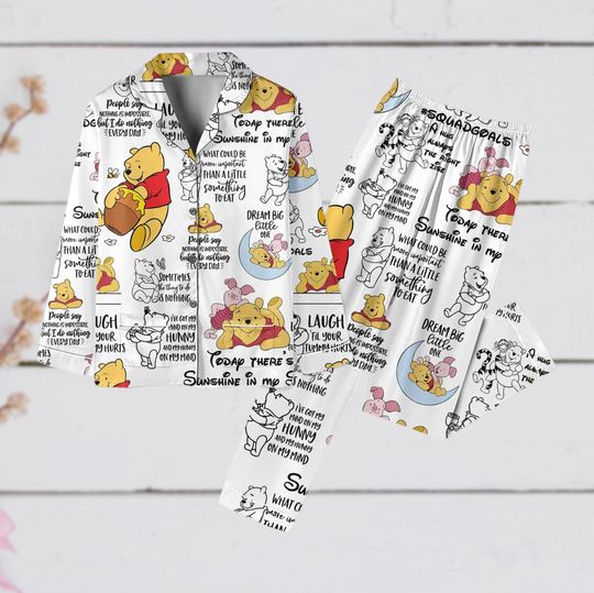 Winnie The Pooh Pajamas Set, Pooh Bear Holiday Pajamas, Pooh And Piglet Pjs, Disney Pooh Long Sleeve Pyjamas, Cute Cartoon Movie Pjs