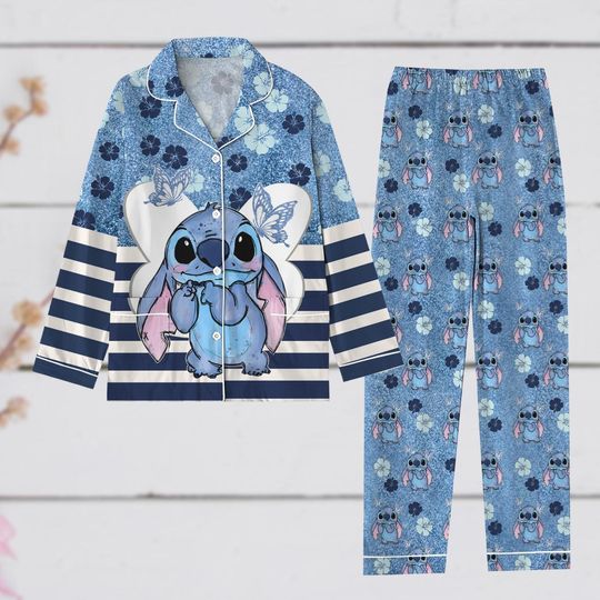 Lilo And Stitch Pajamas Set, Ohana Means Family Pjs, Cute Stitch Sleepwear, Disney Cartoon Womens Pajamas, Christmas Pajamas For Party