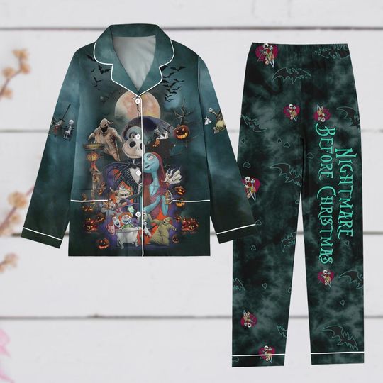 Nightmare Before Christmas Pajamas Set, Disney Halloween Party Holiday Pajamas, Jack And Sally, Oogie Boogie, Horror Pajamas Pants