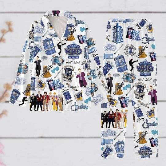 Doctor Who Pajamas Set, TV Series Christmas Pajamas, Tadis Doctor Who Holiday Pjs, Police Box Dr Who Shirt, Doctor Who Fans Gift