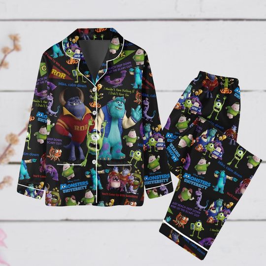 Monsters Inc Pajamas Set, Monsters University Holiday Pajamas, Mike Sulley Christmas Pajamas, Disney Pixar Movie Pjs, Cartoon Pajamas