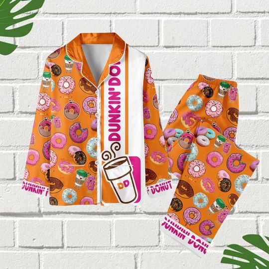 Dunkin Donut Pajamas Set, Funny Dunkin Donut Shirt, Funny Donut Women Pajamas, Dunkin Coffee Pajamas, Dunkin Donut Christmas Pajamas