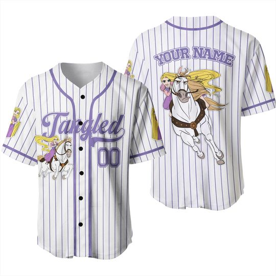 Personalized  Disney Tangled Princess Rapunzel Simple Stripe Baseball Jersey