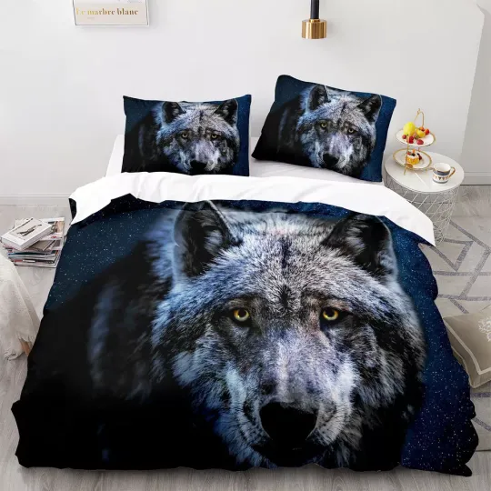 Wolf Starry Sky Wild Animal Print Duvet Cover Quilt Cover Pillowcase Bedding Set