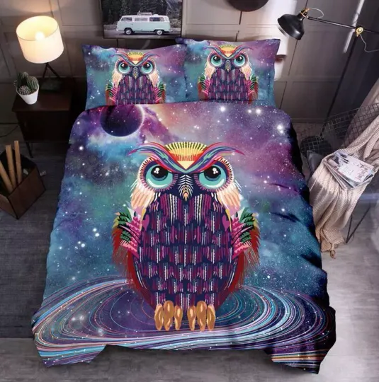 3D Art Watercolor Owl Galaxy Bedding Set Duvet Cover Comforter Cover PillowCase