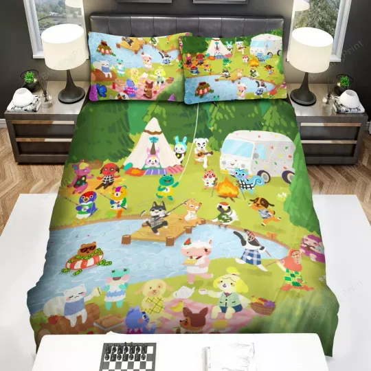 Animal Crossing Camping Quilt Duvet Cover Set Home Textiles Soft Bedspread