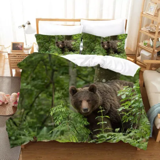 Beast Animals Brown Bear Quilt Duvet Cover Set Children Queen Bedding Bedclothes