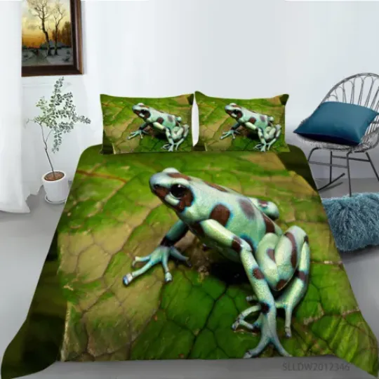Rainforest Poison Dart Frog Leaves Duvet Quilt Cover Pillowcase Bedding Set New