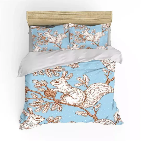 Cute Animal Squirrel 7 Quilt Duvet Cover Set Queen Pillowcase Single