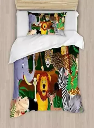 Animals In The Jungle Quilt Duvet Cover Set Doona Cover King Queen Super King