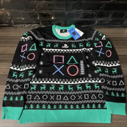 PlayStation Ugly Christmas Holiday Sweater Size XL Deer + Symbols Logo w/ Tags