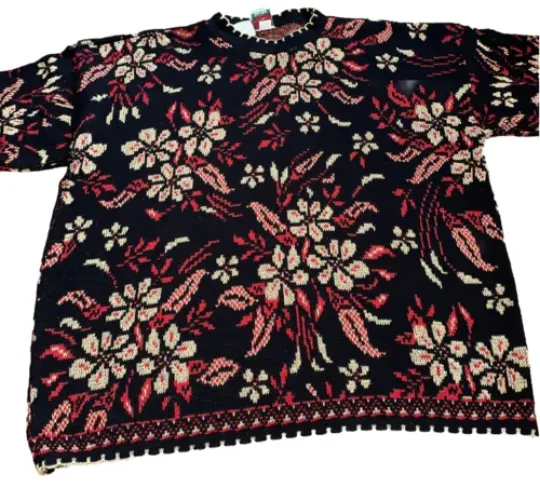 Vintage NutCracker Plus Size Metallic Gold Poinsettia Ugly Christmas Sweater 2XL