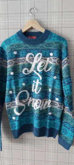 Womens Christmas Ugly Jumper Knitted, Size S Multicoloured, Let It Snow New Blue
