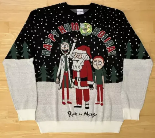 XL 45" chest Rick and Rickandmorty Ugly Christmas Xmas Jumper Sweater Human Holiday