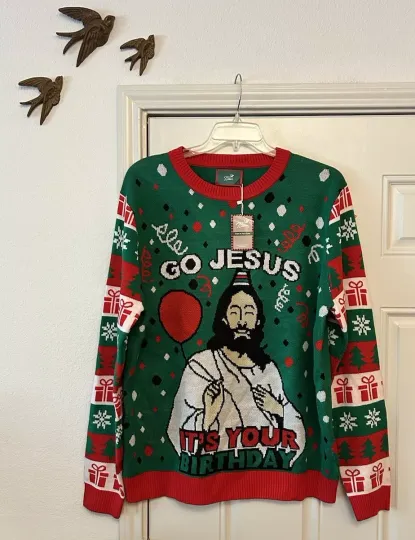 Ugly Christmas Sweater ~ Jesus It's Your Birthday ~ T Stars Mens XL ~ Acrylic