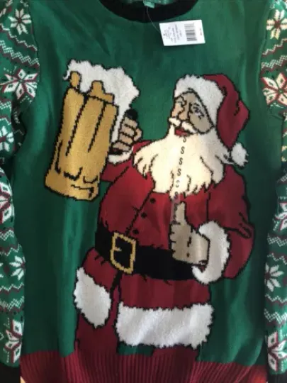 Ugly Christmas Sweater Brand Santa Mug Of Beer Small Men Retail $60 New